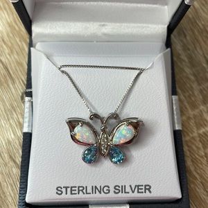 Genuine Blue topaz Sterling silver 18in pendant